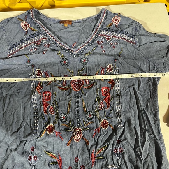 Scully Blue Floral Embroidered Blouse Bohemian Western 2X - Picture 9 of 10